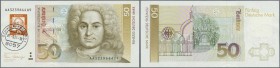 Deutschland - Bank Deutscher Länder + Bundesrepublik Deutschland: 50 DM 1989 Ersttagsnote, Ro.293 mit 25-Pfennig-Marke ”Balthasar Neumann” und Postste...