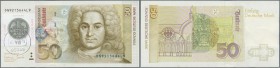 Deutschland - Bank Deutscher Länder + Bundesrepublik Deutschland: 50 DM 1996, Ro.309 mit 110-Pfennig-Marke ”50 Jahre Deutsche Mark” und Poststempel 20...