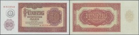 Deutschland - DDR: seltene Banknote zu 50 Mark 1955 Militärgeld Ro 377a mit Handstempel der NVA auf der linken Seite, in kassenfrischer Erhaltung: UNC...