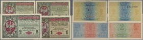 Deutschland - Nebengebiete Deutsches Reich: Generalgouvernement Warschau Lot mit 4 Banknoten 1/2 Marki 1916 mit Text ”Zarzad jeneral”, 1/2, 1 und 2 Ma...