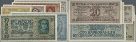 Deutschland - Nebengebiete Deutsches Reich: Ukraine Zentralnotenbank 1942 set mit 6 Banknoten 1, 5, 10, 20, 50 und 100 Karbowanez, Ro.591, 593, 594, 5...
