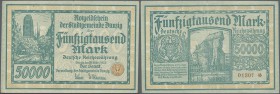 Deutschland - Nebengebiete Deutsches Reich: 50.000 Mark Danzig 1923, Ro.797a, senkrechter Mittelknick mit winzigem Einriss am oberen Rand und einige k...