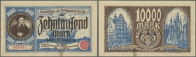 Deutschland - Nebengebiete Deutsches Reich: 10.000 Mark Danzig 1923, Ro.799, sehr saubere Gebrauchserhaltung mit geklebtem Einriss am unteren Rand. Er...