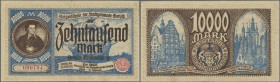 Deutschland - Nebengebiete Deutsches Reich: Danzig 10.000 Mark 1923, Ro.799, vertikaler Mittelknick mit kleinem Einriss am oberen Rand, einige weitere...