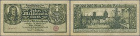 Deutschland - Nebengebiete Deutsches Reich: 10 Millionen Mark Danzig 1923, Ro.804a, stärker gebraucht mit kleinen Einrissen. Erhaltung: F- ÷ 10 Millio...