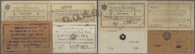 Deutschland - Kolonien: Set mit 4 D.O.A. Noten, darunter 2 Buschnoten zu 1 und 5 Rupien, sowie 2x 1 Rupie 1915, eine davon mit Stempel D.O.A.B, Erhalt...