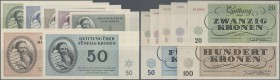Deutschland - Konzentrations- und Kriegsgefangenenlager: Theresienstadt, Satz von 7 Werten zu 1, 2, 5, 10, 20, 50 und 100 Kronen 1943 in kassenfrische...