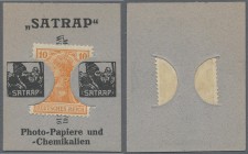 Deutschland - Briefmarkennotgeld: Berlin, SATRAP Photo-Papiere und Chemikalien, Briefmarken-Notgeld 10 Pf. Germania orange im grauen geschlitzten Werb...
