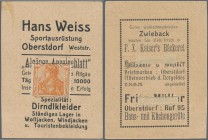 Deutschland - Briefmarkennotgeld: Oberstdorf, Hans Weiss, Sportausrüstung u. a., Briefmarken-Notgeld mit 10 Pf. Germania orange im lachsfarbenen gesch...