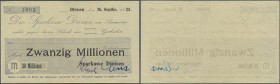 Deutschland - Notgeld - Bayern: Diessen, Sparkasse, 20 Mio. Mark, 26.9.1923, gedruckter Eigenscheck, Nennwert nicht bei Keller, Erh. I-II