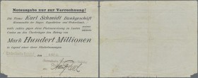 Deutschland - Notgeld - Bayern: Kirchenlamitz - Bahnhof, Steinindustrie Kirchenlamitz-Bahnhof Andreas Reul sen., 100 Mio. Mark, 5.10.1923, Platzanweis...
