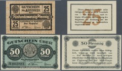 Deutschland - Notgeld - Sachsen-Anhalt: Aschersleben, Stadt, 25, 50 Pf., 14.4.1917, beide Scheine mit A vor der KN, Erh. I, total 2 Scheine