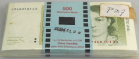 Deutschland - Bank Deutscher Länder + Bundesrepublik Deutschland: Bündel mit 100 Banknoten 5 DM 1991, Ro.296a mit Original Banderole in kassenfrischer...