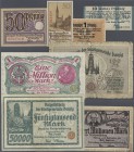 Deutschland - Nebengebiete Deutsches Reich: Kleines Lot mit 9 Banknoten der Stadt Danzig, dabei 10 Pfennig 1916 Ro.783 (VF), 50 Pfennig 1918 Ro.788 (a...