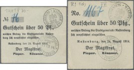 Deutschland - Notgeld - Ehemalige Ostgebiete: Rastenburg, Ostpreußen, Magistrat, 17 x 50 Pf., 7 x 1 Mark, 24.8.1914, in allen erdenklichen Papier- und...