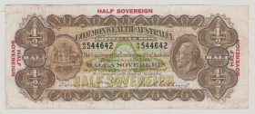 Australia 1/2 Sovereign, ND (1923), VF pressed, P10, BNB 114a Sign.Miller-Collins 

Estimate: 500-700