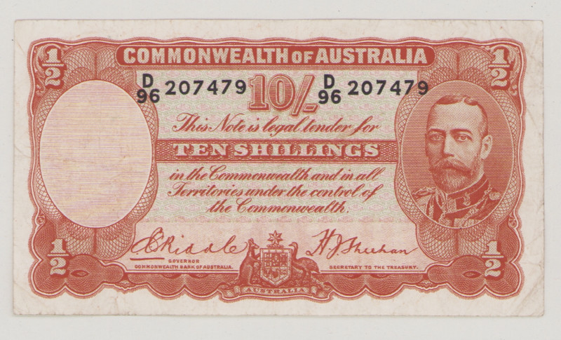 Australia 10 Shillings, ND (1936-9), VF, P21, BNB B125a Sign.Riddle-Sheenan 

...