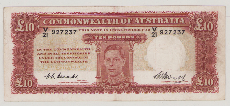 Australia 10 Pounds, ND (1949), VF, P28c, BNB B134c Sign.Coombs-Watt 

Estimat...