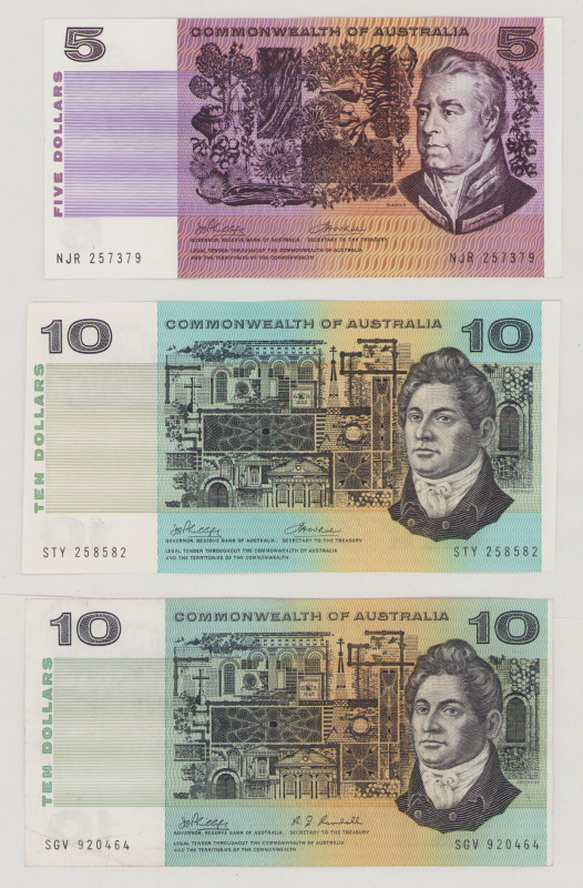 Australia 5 Dollars, ND (1972), VF, P39c, BNB B207c; Prefix NJR 10 Dollars, ND (...