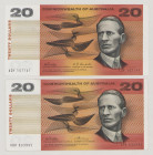 Australia 20 Dollars, ND (1968), AU, P41c, BNB B209c; Prefix XDY 20 Dollars, ND (1972), VF, P41d, BNB B209d, Prefix XGR 

Estimate: 140-160