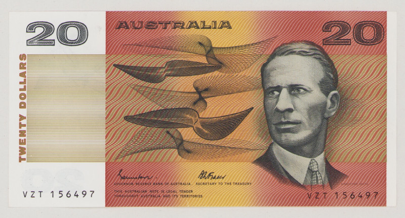 Australia 20 Dollars, ND (1985), EF, P46e, BNB B214g, Prefix VZT 

Estimate: 8...