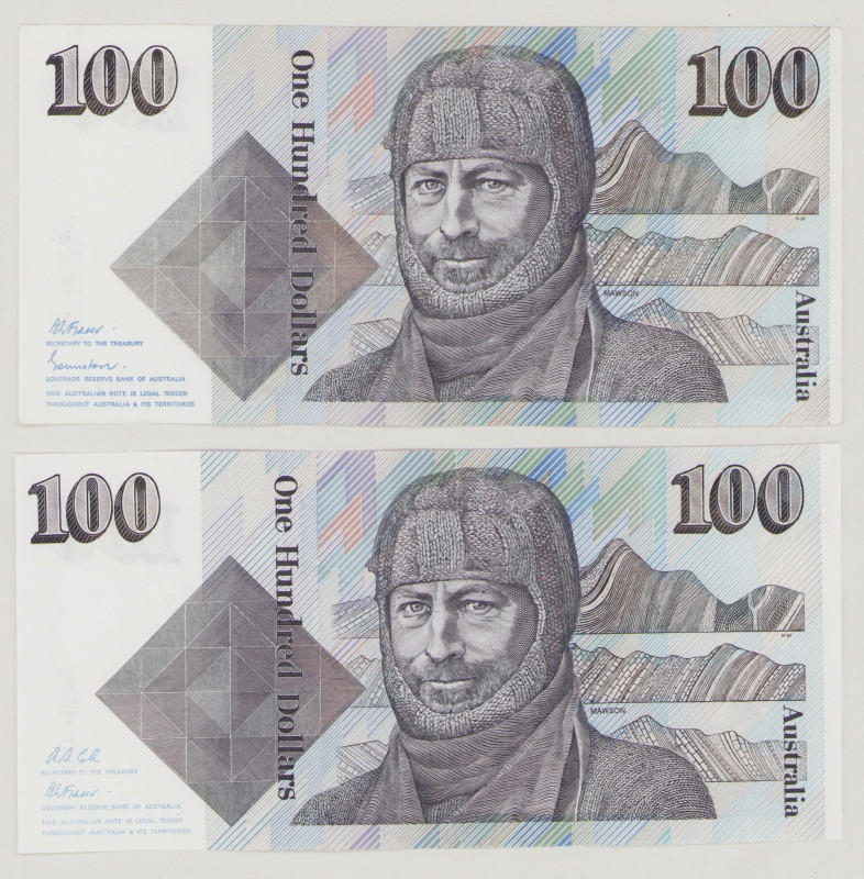 Australia 100 Dollars, ND, VF, P48b, BNB B216b; Prefix ZCZ 100 Dollars, ND, UNC,...
