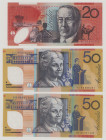 Australia 20 Dollars, (20)02, UNC, P59a, BNB B227a; Prefix BL 50 Dollars, (19)95, UNC, P54a, BNB B222a, Prefix FJ 50 Dollars, (20)03, UNC, P60a BNB B2...