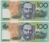 Australia 100 Dollars, (19)96, UNC, P55a, BNB B223a; Prefix GB 100 Dollars, (20)08, UNC, P61a, BNB B229a, Prefix DG 

Estimate: 250-280