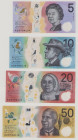 Australia 5 Dollars, (20)16, UNC, P62, BNB B230a; Prefix BC 10 Dollars, (20)17, UNC, P63, BNB B231a; Prefix DA 20 Dollars, (20)19, UNC, P64, BNB B232b...