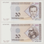 Bosnia - Herzegovina 20 Convertible Mark, ND (1998), AU, P65a, BNB B209a; 20 Convertible Mark, ND (1998), UNC, P66a, BNB B210a 

Estimate: 50-70