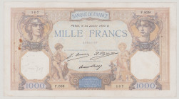 France 1000 Francs, 24.1.1930, F/VF, P79a, Fayette F37.5 sign.Emmery-Platet-Strohl, pinholes, rust 

Estimate: 50-80