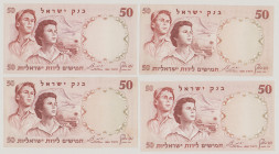 Israel 50 Lirot, 1960, AU, P33a, BNB 410a; black s/n, 50 Lirot, 1960, VF/EF, P33b, BNB B410b; red s/n, 50 Lirot, 1960, VF/EF, P33c, BNB B410c; blue s/...