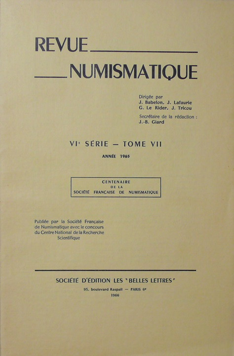 Revue Numismatique, VIème série, tome VII, année 1965
Ouvrage de 346 pages et 3...