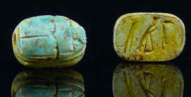 Egypte - Basse époque - Scarabée en pierre (Horus) - 633-332 av. J.-C. - (26-30ème dynastie)
Scarabée en pierre beige dont l'empreinte représente Hor...