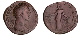 Marc Aurèle - Sesterce (158-159, Rome)
A/ AVRELIVS CAESAR AVG PII F Tête nue à droite. 
R/ TR POT XI COS II La Fortune debout à gauche relevant sa r...