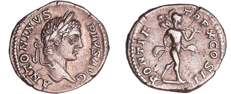 Caracalla - Denier (207, Rome) - Mars
A/ ANTONINVS PIVS AVG Buste imberbe et la...