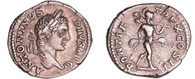 Caracalla - Denier (207, Rome) - Mars
A/ ANTONINVS PIVS AVG Buste imberbe et lauré à droite. 
R/ PONTIF TR P X COS II. Mars marchant à droite, porta...