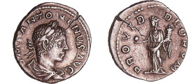 Elagabal - Denier (219, Rome) - Rome
A/ IMP ANTONINVS AVG Buste lauré et drapé à droite. 
R/ P M TR P II COS II P P. Rome assise à gauche, tenant un...
