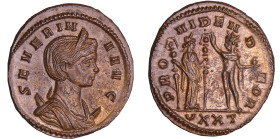 Séverine - Aurélianus (274-275, Ticinum) - La Foi
A/ SEVERINAE AVG Tête diadémée et drapée à droite, sur un croissant. 
R/ PROVIDEN DEOR // UXXT. La...