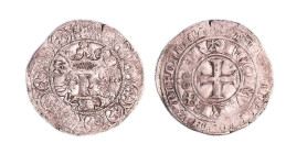 France - Charles V (1364-1380) - Blanc au K - (20 avril 1365)
A/ DEI : GRACIA dans le champ, un K couronné, accosté de deux lis. Bordure de douze lis...