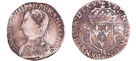 France - Charles IX (1560-1574) - Teston - 2ème type - 1565 H (La Rochelle)
A/ CAROLVS VIIII D G FRAN REX. Buste lauré et cuirassé à gauche. 
R/ + S...