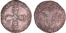 France - Henri III (1574-1589) - Quart d'écu - 1588 M (Toulouse)
A/ + HENRICVS III D G FRAN ET POL REX Croix fleurdelisée. 
R/ + SIT NOMEN DOMINI BE...