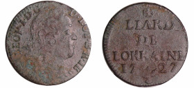 France - Lorraine - Duché de Lorraine - Léopold 1er - Liard 1727
Léopold 1er (1690 - 1729). A/ LEOP. I. D. G. D. LOT. B. R. IE. Buste drapé à droite....
