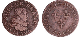 France - Louis XIII (1610-1643) - Double tournois au buste juvénile et col fraisé - 1629 A (Paris)
TTB+
L4L.43-Ga.9a / 9b-CGKL.394
 Cu ; 3.47 gr ; ...