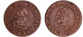 France - Louis XIII (1610-1643) - Double tournois 19ème type, biface, [1639-1640] Tours, essai
TTB+
Drouler.E069-Dy.cf 1373, CGKL.476
 Cu ; 5.23 gr...