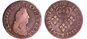 France - Louis XIV (1643-1715) - Quatre deniers de Strasbourg - 1697 BB
TB
L4L.271-Ga.83
 Cu ; 4.18 gr ; 23 mm