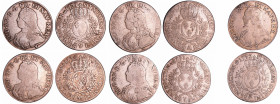 France - Louis XV (1715-1774) - Ecu aux branches d’olivier - Lot de 5 monnaies
1727 9 (Rennes), 1728 A (Paris), 1730 AA (Metz), 1731 Y (Bourges), 173...