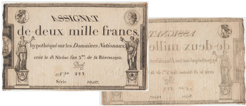 France - Assignat - 2000 francs 18 nivose An III - Série de 1795
2 plis, 4 trou...