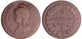 France - Directoire (1795-1799) - 2 décimes Dupré - An 4 A (Paris)
TB+
Ga.300-F.145
 Br ; 19.50 gr ; 31 mm