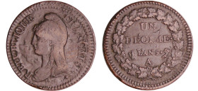 France - Directoire (1795-1799) - 1 décime Dupré - surfrappe du 2 décimes An 5 A (Paris)
TTB+
Ga.185-F.128
 Br ; 20.61 gr ; 32 mm